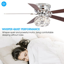 Load image into Gallery viewer, 48&quot; Modern Chrome Flush Mount Reversible Crystal Ceiling Fan with Lighting and Remote Control
