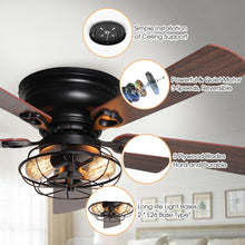 Load image into Gallery viewer, 48&quot; Ummuhan Industrial Flush Mount Reversible Ceiling Fan with Lighting and Remote Control
