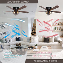 Load image into Gallery viewer, 48&quot; Ummuhan Industrial Flush Mount Reversible Ceiling Fan with Lighting and Remote Control
