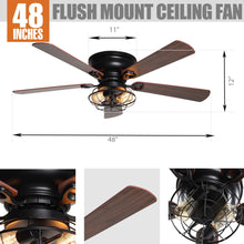 Load image into Gallery viewer, 48&quot; Ummuhan Industrial Flush Mount Reversible Ceiling Fan with Lighting and Remote Control
