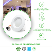 Load image into Gallery viewer, 4 Inch Energy Efficient LED Baffle Retrofit Downlights, Wattage and CCT Tunable - ETL Energy Star Certified LED Ceiling Lights
