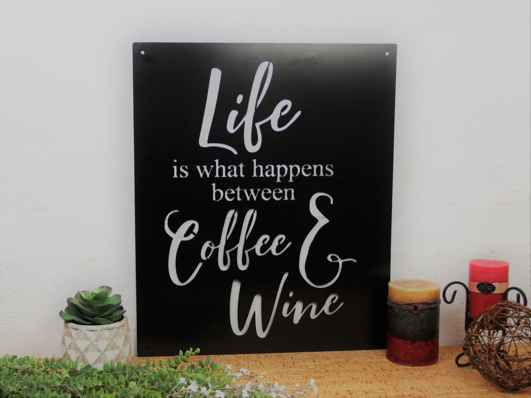 Coffee and Wine Metal Word Sign