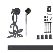 Load image into Gallery viewer, Non-Bypass Sliding Barn Door Hardware Kit - Flower Design Roller
