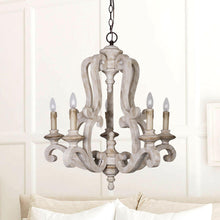 Load image into Gallery viewer, 5-Lights Antique Wooden Candle Chandelier
