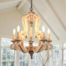 Load image into Gallery viewer, 5-Lights Antique Wooden Candle Chandelier
