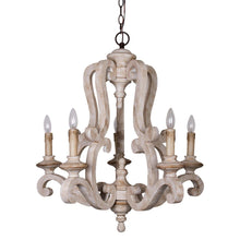 Cargar imagen en el visor de la galería, 5-Lights Antique Wooden Candle Chandelier
