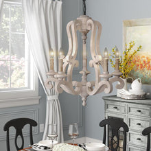 Load image into Gallery viewer, 5-Lights Antique Wooden Candle Chandelier
