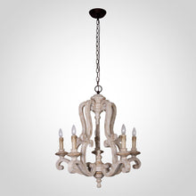 Load image into Gallery viewer, 5-Lights Antique Wooden Candle Chandelier
