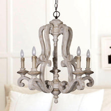 Load image into Gallery viewer, 5-Lights Antique Wooden Candle Chandelier
