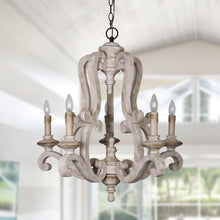 Load image into Gallery viewer, 5-Lights Antique Wooden Candle Chandelier
