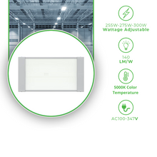 Cargar imagen en el visor de la galería, 2ft LED Linear High Bay Light with Selectable Wattage (225W, 275W, 300W) - 42,000 Lumens, 5000K CCT - DLC Certified for Warehouse Lighting
