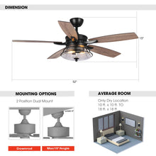 Carregar imagem no visualizador da galeria, 52&quot; Antone Industrial Downrod Mount Reversible Ceiling Fan with Lighting and Remote Control
