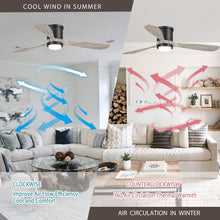 Load image into Gallery viewer, 52&quot; Anyan Farmhouse Flush Mount Reversible Ceiling Fan with Lighting and Remote Control
