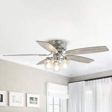 Load image into Gallery viewer, 52&quot; Bangatore Traditional Chrome Flush Mount Reversible Ceiling Fan with Lighting and Remote Control
