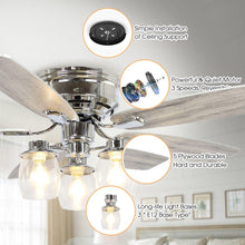 Load image into Gallery viewer, 52&quot; Bangatore Traditional Chrome Flush Mount Reversible Ceiling Fan with Lighting and Remote Control
