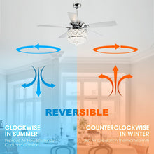 Carregar imagem no visualizador da galeria, 52&quot; Berkshire Modern Downrod Mount Reversible Crystal Ceiling Fan with Lighting and Remote Control
