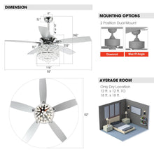 Carregar imagem no visualizador da galeria, 52&quot; Berkshire Modern Downrod Mount Reversible Crystal Ceiling Fan with Lighting and Remote Control
