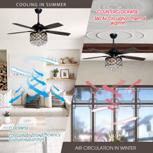 Load image into Gallery viewer, 52&quot; Berkshire Modern Downrod Mount Reversible Crystal Ceiling Fan with Lighting and Remote Control
