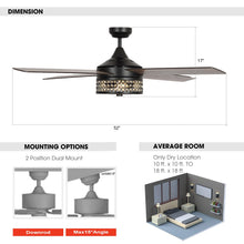 Carregar imagem no visualizador da galeria, 52&quot; Cason Modern Downrod Mount Reversible Ceiling Fan with Lighting and Remote Control
