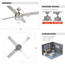 Carregar imagem no visualizador da galeria, 52&quot; Cason Modern Downrod Mount Reversible Ceiling Fan with Lighting and Remote Control
