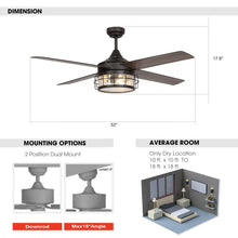 Cargar imagen en el visor de la galería, 52&quot; Celentano Industrial Downrod Mount Reversible Ceiling Fan with Lighting and Remote Control
