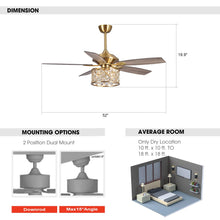 Load image into Gallery viewer, 52&quot; Cochin Modern Downrod Mount Reversible Crystal Ceiling Fan with Lighting and Remote Control
