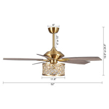 Load image into Gallery viewer, 52&quot; Cochin Modern Downrod Mount Reversible Crystal Ceiling Fan with Lighting and Remote Control
