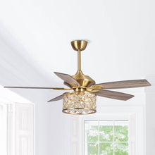 Cargar imagen en el visor de la galería, 52&quot; Cochin Modern Downrod Mount Reversible Crystal Ceiling Fan with Lighting and Remote Control
