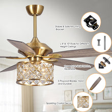 Cargar imagen en el visor de la galería, 52&quot; Cochin Modern Downrod Mount Reversible Crystal Ceiling Fan with Lighting and Remote Control
