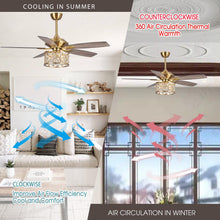 Load image into Gallery viewer, 52&quot; Cochin Modern Downrod Mount Reversible Crystal Ceiling Fan with Lighting and Remote Control
