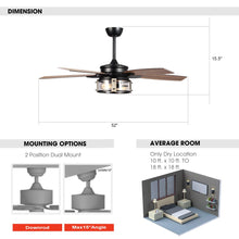 Carregar imagem no visualizador da galeria, 52&quot; Coimbatore Farmhouse Downrod Mount Reversible Ceiling Fan with Lighting and Remote Control
