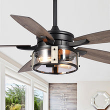 Cargar imagen en el visor de la galería, 52&quot; Coimbatore Farmhouse Downrod Mount Reversible Ceiling Fan with Lighting and Remote Control
