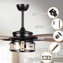 Carregar imagem no visualizador da galeria, 52&quot; Coimbatore Farmhouse Downrod Mount Reversible Ceiling Fan with Lighting and Remote Control
