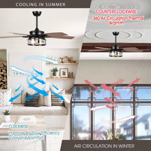 Cargar imagen en el visor de la galería, 52&quot; Coimbatore Farmhouse Downrod Mount Reversible Ceiling Fan with Lighting and Remote Control
