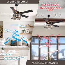 Cargar imagen en el visor de la galería, 52&quot; Dicken Modern Downrod Mount Reversible Crystal Ceiling Fan with Lighting and Remote Control
