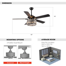 Carregar imagem no visualizador da galeria, 52&quot; Dicken Modern Downrod Mount Reversible Crystal Ceiling Fan with Lighting and Remote Control
