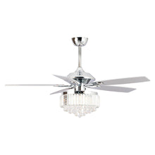 Carregar imagem no visualizador da galeria, 52&quot; Elkton Modern Chrome Downrod Mount Reversible Crystal Ceiling Fan with Lighting and Remote Control
