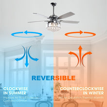 Carregar imagem no visualizador da galeria, 52&quot; Elkton Modern Chrome Downrod Mount Reversible Crystal Ceiling Fan with Lighting and Remote Control
