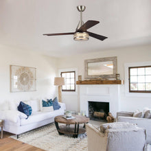 Cargar imagen en el visor de la galería, 52&quot; Farmhouse Satin Nickel Downrod Mount Reversible Crystal Ceiling Fan with Lighting and Remote Control
