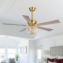 Cargar imagen en el visor de la galería, 52&quot; Ganga Modern Downrod Mount Reversible Crystal Ceiling Fan with Lighting and Remote Control
