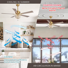 Load image into Gallery viewer, 52&quot; Ganga Modern Downrod Mount Reversible Crystal Ceiling Fan with Lighting and Remote Control
