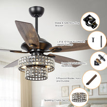 Load image into Gallery viewer, 52&quot; Howell Modern Downrod Mount Reversible Crystal Ceiling Fan with Lighting and Remote Control
