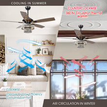 Load image into Gallery viewer, 52&quot; Howell Modern Downrod Mount Reversible Crystal Ceiling Fan with Lighting and Remote Control
