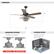 Load image into Gallery viewer, 52&quot; Howell Modern Downrod Mount Reversible Crystal Ceiling Fan with Lighting and Remote Control
