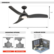 Carregar imagem no visualizador da galeria, 52&quot; Industrial DC Motor Downrod Mount Reversible Ceiling Fan with LED Lighting and Remote Control
