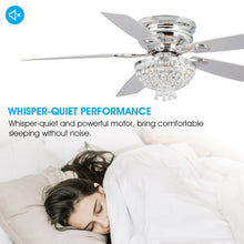 Carregar imagem no visualizador da galeria, 52&quot; Kanpur Modern Chrome Flush Mount Reversible Crystal Ceiling Fan with Lighting and Remote Control
