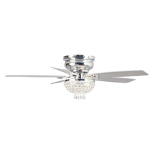 Cargar imagen en el visor de la galería, 52&quot; Kanpur Modern Chrome Flush Mount Reversible Crystal Ceiling Fan with Lighting and Remote Control
