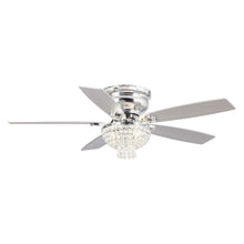 Cargar imagen en el visor de la galería, 52&quot; Kanpur Modern Chrome Flush Mount Reversible Crystal Ceiling Fan with Lighting and Remote Control
