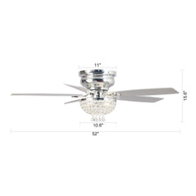 Carregar imagem no visualizador da galeria, 52&quot; Kanpur Modern Chrome Flush Mount Reversible Crystal Ceiling Fan with Lighting and Remote Control
