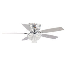 Carregar imagem no visualizador da galeria, 52&quot; Kanpur Modern Chrome Flush Mount Reversible Crystal Ceiling Fan with Lighting and Remote Control
